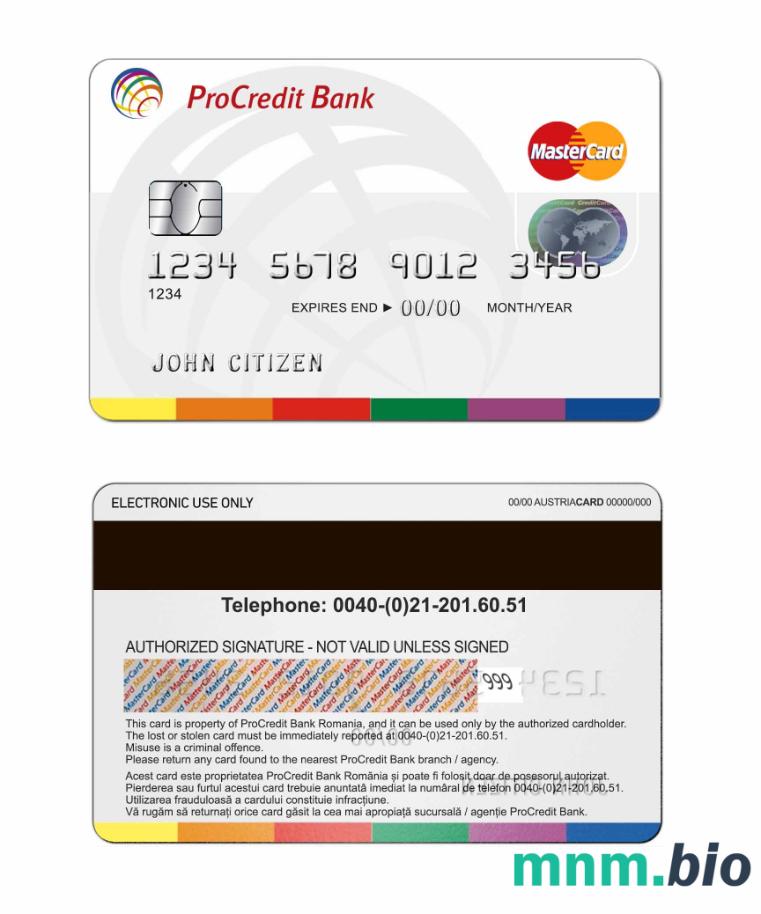 Romania ProCredit bank przykład karty mastercard w formacie PSD
